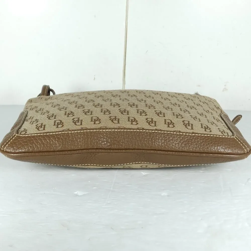 Dooney & Bourke Vtg Brown Canvas Leather Monogram Slim Mini Shoulder Bag Purse